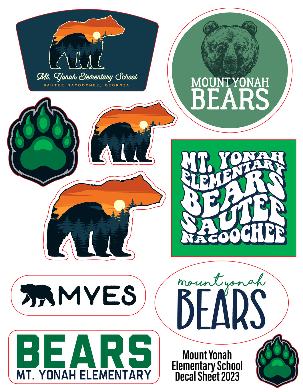MYES Bears Decal Sheet (10 stickers)